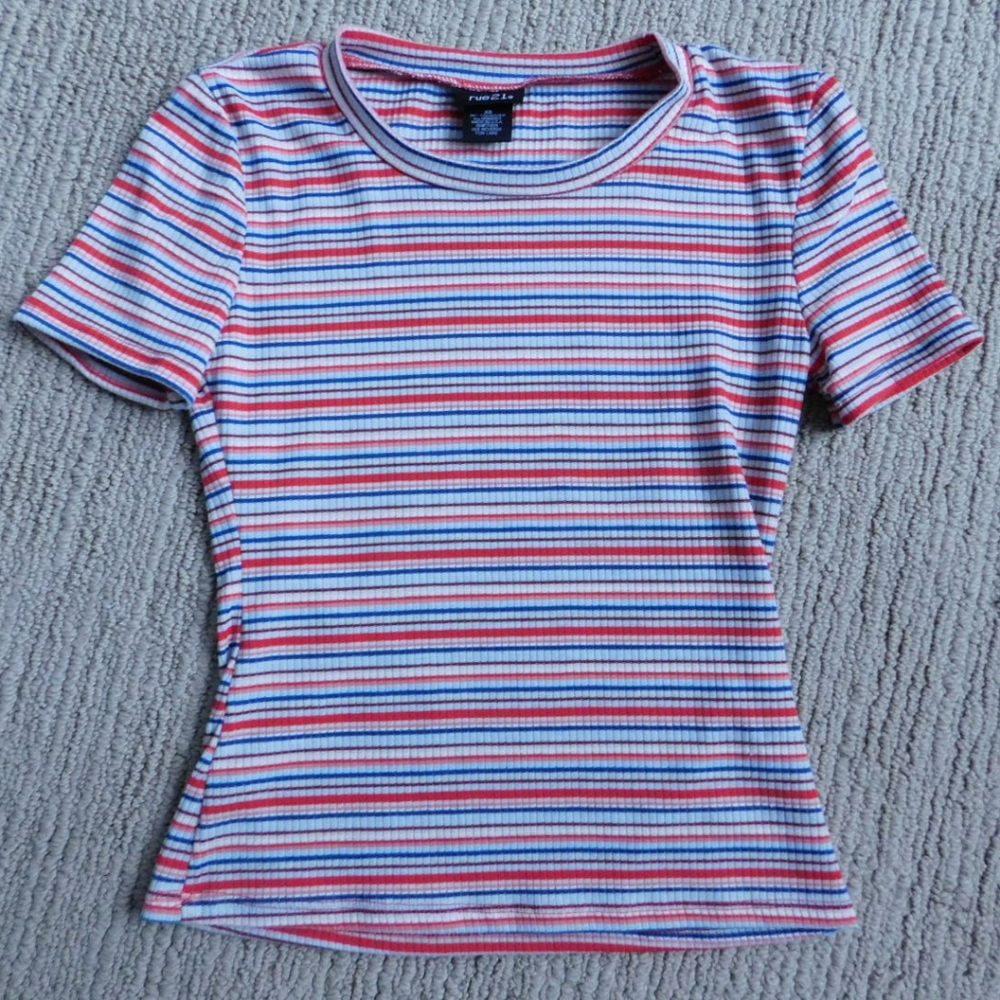 Red White Blue Striped XS Tight Shirt Fitted Brand